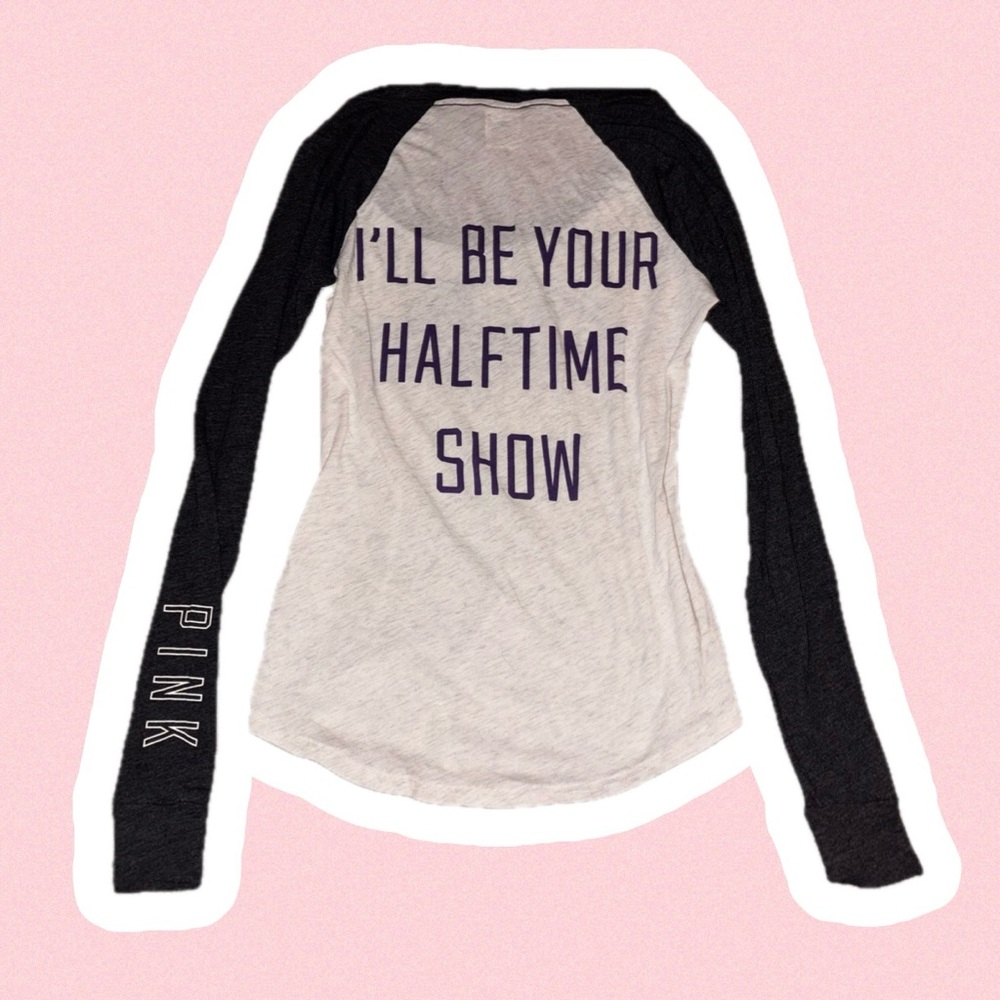PINK Victoria's Secret Gray and Black Raglan Tee